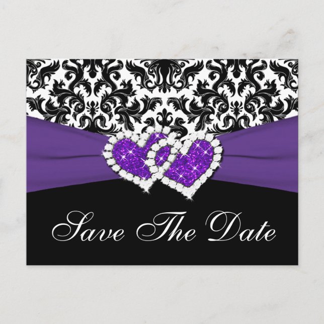 Cartão postal de Black, White, Purple Damask para  (Frente)