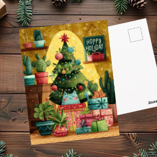 Cartão Postal de Boas Festas e Gato Fofo de Natal