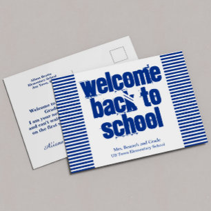 Cartão postal de boas-vindas de volta à escola azu