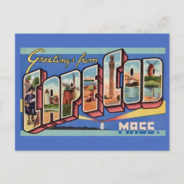 Cartão Postal de Boas-Vindas Retro Cape Cod (Frente)