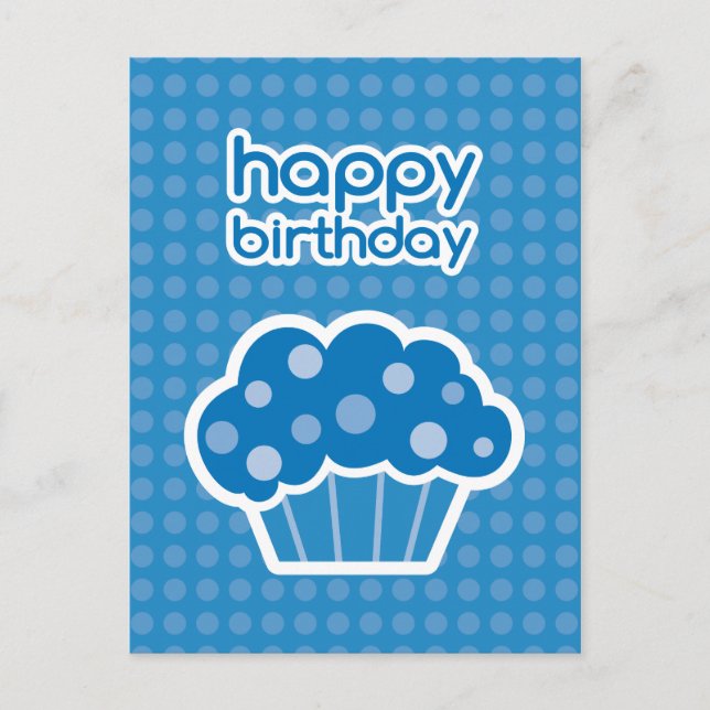 cartão postal de bolo de aniversário azul (Frente)