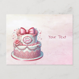 Cartão postal de Bolo Decorativo com Laço Rosa