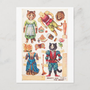 Cartão Postal de Boneca de Papel Antiga--Gato Bela