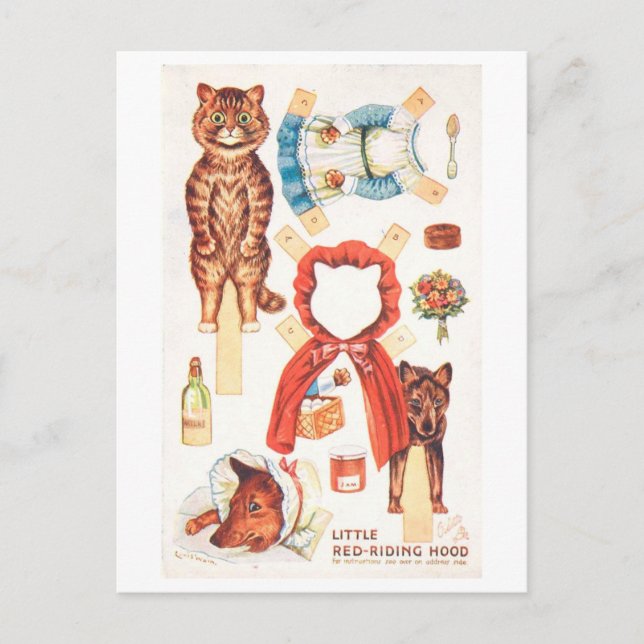 Cartão Postal de Boneca de Papel Antiga--Gato Chap (Frente)