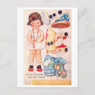 Cartão Postal de Boneca de Papel Antiga--Pequena P