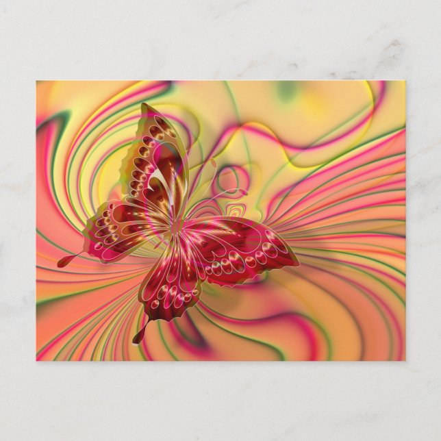 cartão postal de borboleta vermelha de pêssego (Frente)