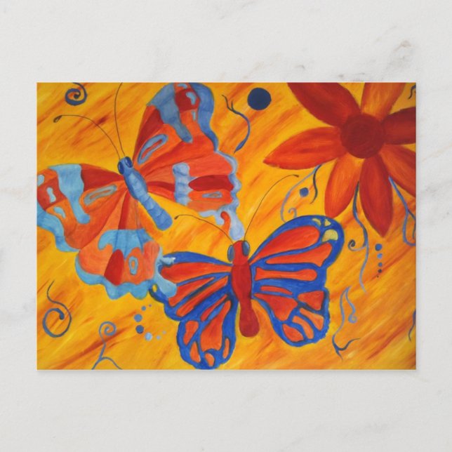 cartão postal de borboletas e flores (Frente)