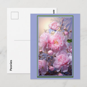 Cartão postal de botões e flores de peônia rosa