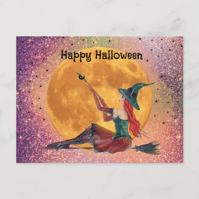 Cartão postal de bruxa de Halloween de Gengibre po (Frente)