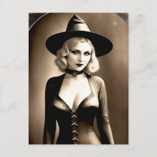 Cartão postal de bruxa loira de Halloween assombra