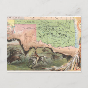 Cartão postal de caça ao bisão do antigo Territóri