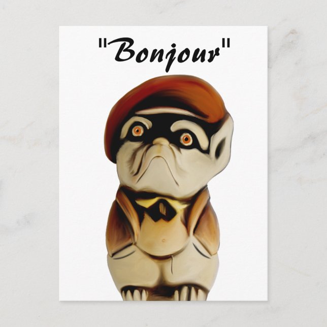 Cartão Postal de Cachorro Francês Bonjour (Frente)