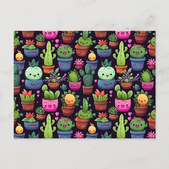 Cartão postal de cacto Kawaii (Frente)
