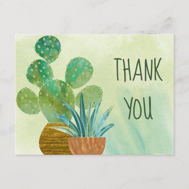 Cartão postal de Cactus em Aquarela Obrigado Todos (Frente)