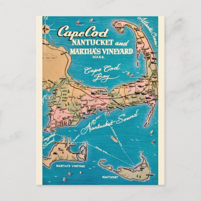 Cartão postal de Cape Cod Nantucket & Martha's Vin (Frente)