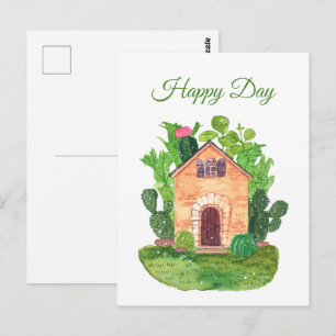 Cartão Postal de Casa de Cacto em Aquarela