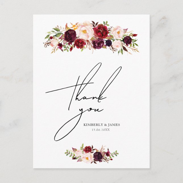 cartão postal de casamento com flores de blush bor (Frente)