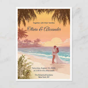 Cartão Postal de Casamento de Destino ao Pôr do So