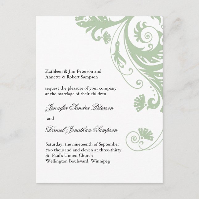 Cartão postal de casamento de exemplo para Jen (Frente)