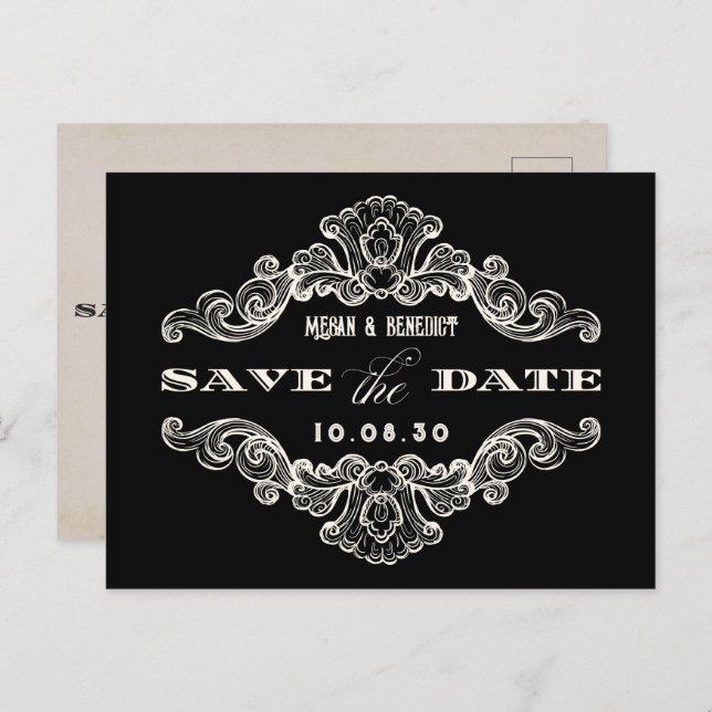 Cartão postal de casamento gótico com caligrafia a (Frente/Verso)