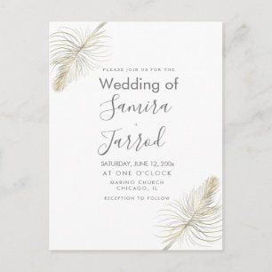 Cartão postal de casamento minimalista com pena do