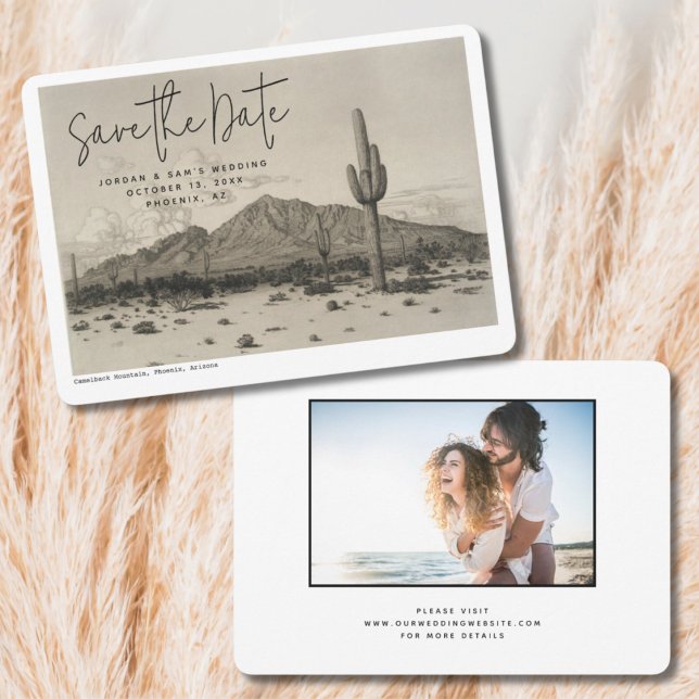 Cartão postal de casamento Phoenix Salve a data (Phoenix Wedding Vintage Save the Date with Engagement Photo)
