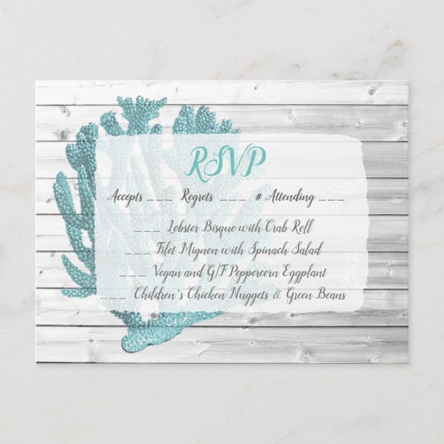 Cartão postal de casamento RSVP de Teal Coral (Frente)