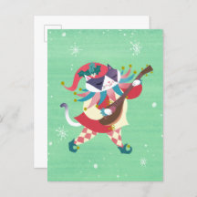 Cartão postal de Cat Elf para Música de Natal