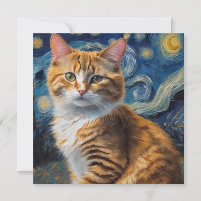 Cartão-postal de Cat Square Starry Night (Frente)