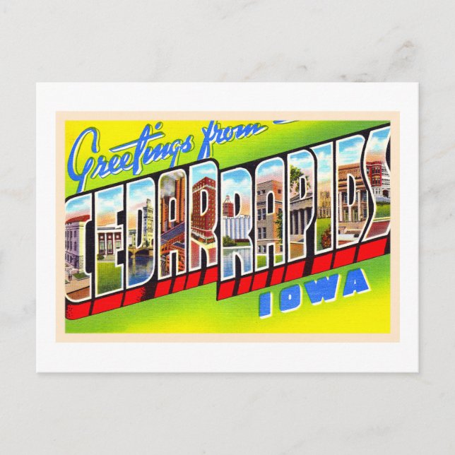Cartão postal de Cedar Rapids Iowa IA com letra gr (Frente)