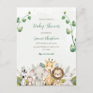 Cartão postal de chá de bebê em aquarela verde e b