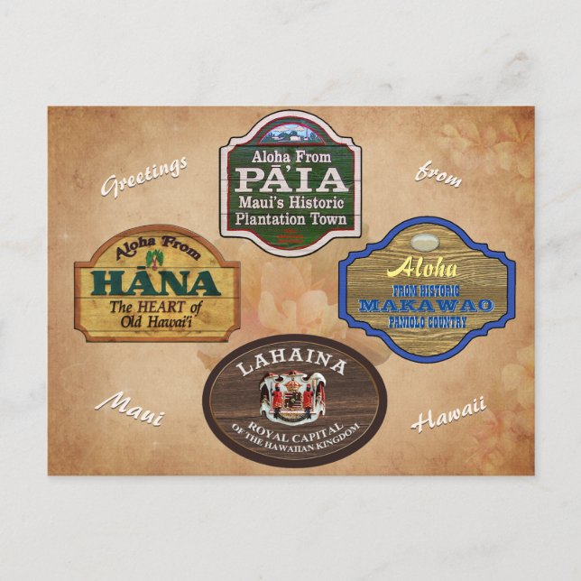 Cartão postal de cidades de Maui (Frente)
