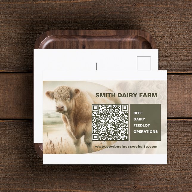 Cartão postal de Código QR de Empresa de Vaca (Cow Business QR Code Postcard (front and back))