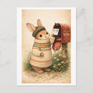 Cartão Postal de Coelho em Estilo Retrô