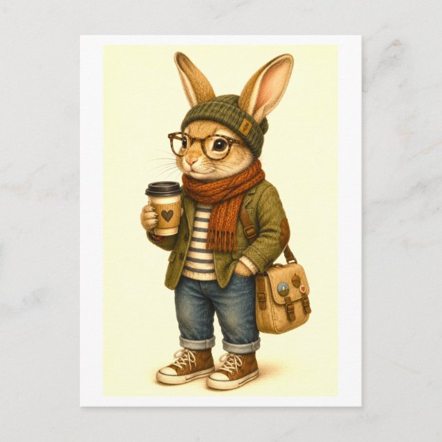 Cartão Postal de Coelho Hipster (Frente)