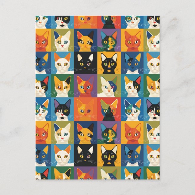Cartão postal de Colagem de Gatos de pop Art (Frente)