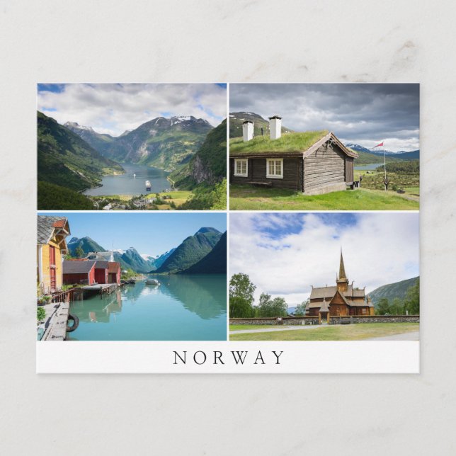 Cartão postal de colagem de paisagens da Noruega (Frente)