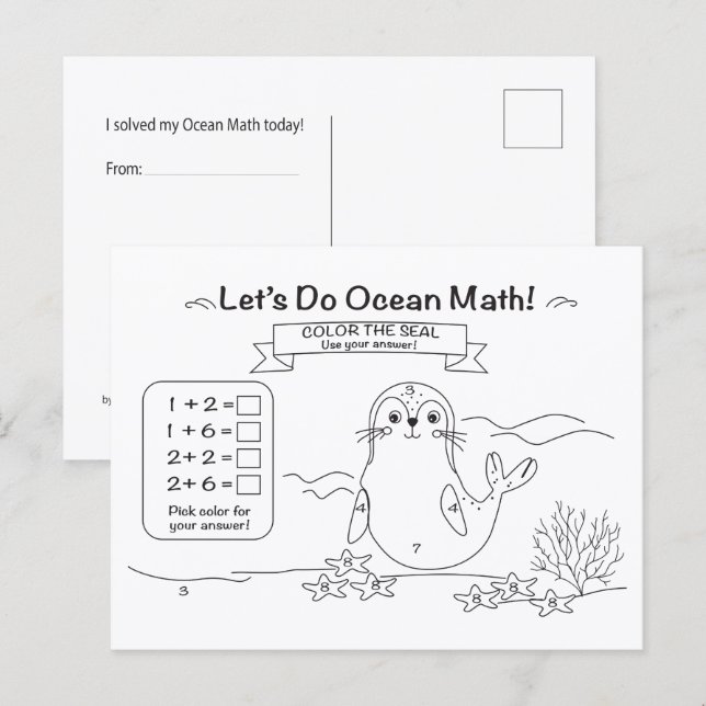 Cartão Postal de Colorir Matemática do Oceano (Frente/Verso)