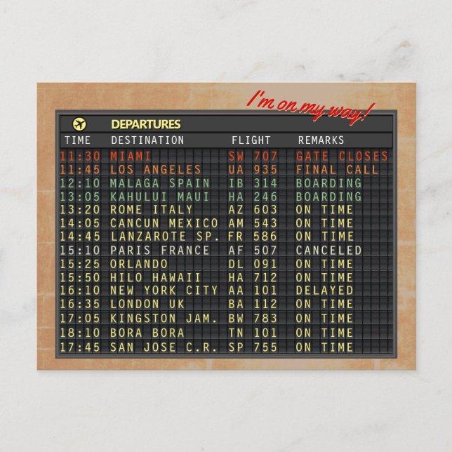 Cartão postal de Conselho de aeroporto (todo o tex (Frente)