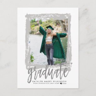 Cartão Postal De Convite 2023 Modern Brush Script Silver Photo Graduation