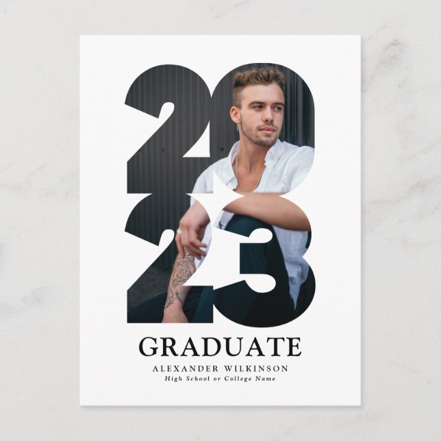 Cartão Postal De Convite 2023 Modern Typografia Trendy Photo Graduation (Frente)