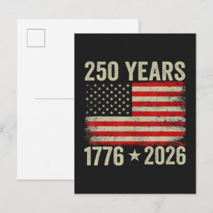 Cartão Postal De Convite 250 Anos Bandeira Americana 1776-2026