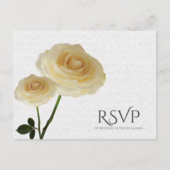 Cartão Postal De Convite 2 Rosas pintados brancos RSVP de Casamento Elegant (Frente)
