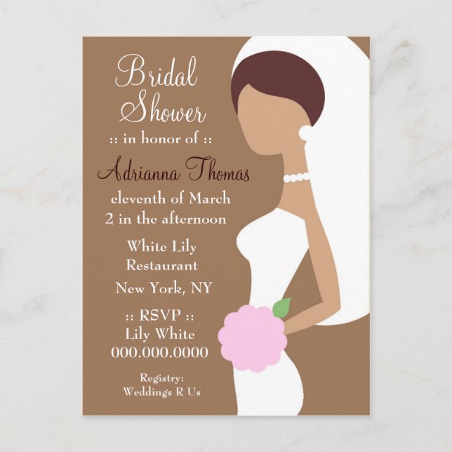 CARTÃO POSTAL DE CONVITE 311-BRUNETTE BRIDE CHÁ (Frente)