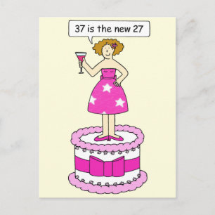 Cartão Postal De Convite 37.ª Dama de Humor de Idade do Aniversário num Bol