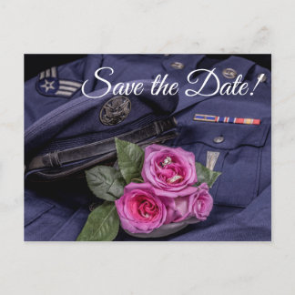 Cartão Postal De Convite 4171-Uniforme Militar com Rosas e Anéis