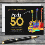 Cartão Postal De Convite 50ª Festa de aniversário Musical Guitar Rocks 50<br><div class="desc">Personalizado Rocks 50 de ouro, tipografia moderna, 50ª convites de festas de aniversários com notas musicais e três designs de guitarra de cores aquáticas legal. Esse modelo fácil de usar cria o convite perfeito para celebrar cinquenta no estilo rock n roll e é ideal para um guitarrista, músico e amante...</div>