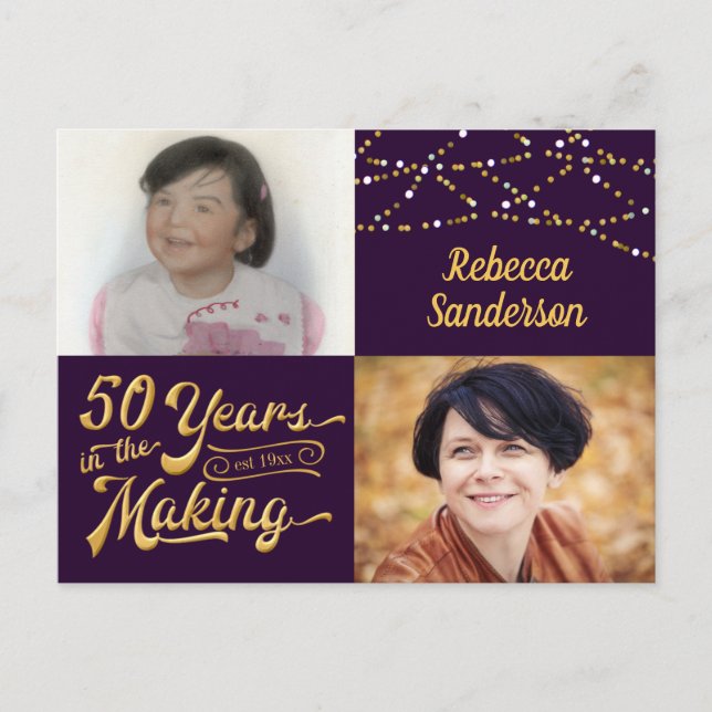 Cartão Postal De Convite 50º aniversário 50 anos no Fazer (Então e Agora) (Frente)