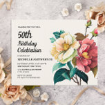 Cartão Postal De Convite 50º Aniversário da Mulher das Rosas Brancas Vermel<br><div class="desc">Belo cartão postal de convite de aniversário branco e vermelho das rosas. O texto é totalmente personalizável,  de modo que este cartão pode ser projetado para qualquer idade. Entre em contato conosco para obter ajuda sobre a personalização ou produtos correspondentes.</div>