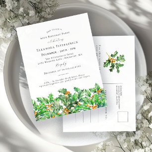 Cartão Postal De Convite 60º aniversário Holly Dezembro Nascimento Mês Flor